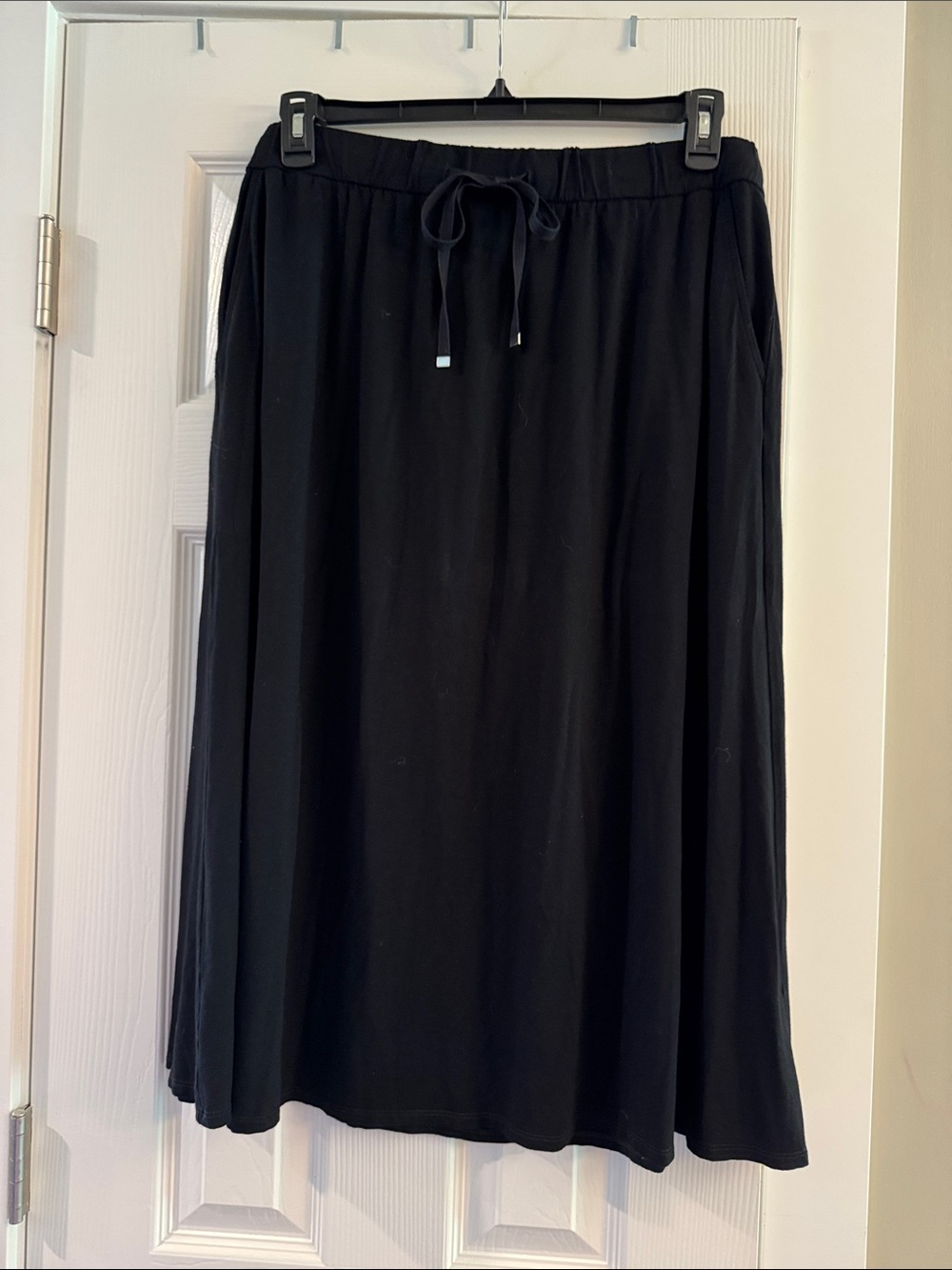Eileen Fisher Black Midi Drawstring A-Line Skirt
